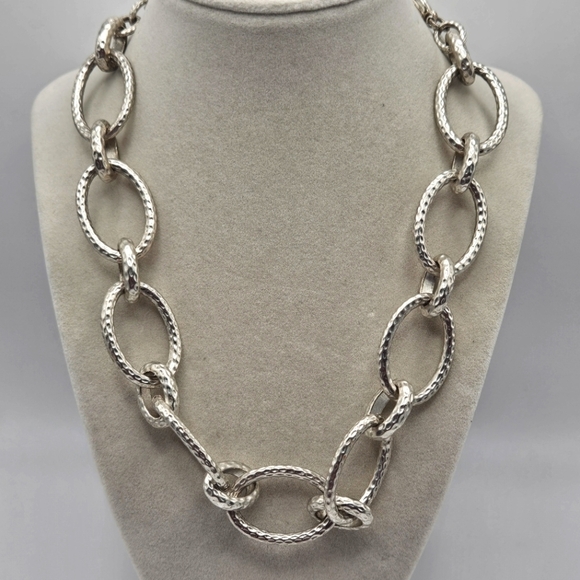VINTAGE Chunky Premier Designs Silver Tone Large Textured Link Chain Necklace - Picture 1 of 6